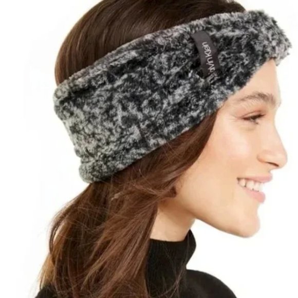 NWT Calvin Klein Faux Fur Head Band Wrap Ear Warmer Muff Grey - Picture 1 of 4